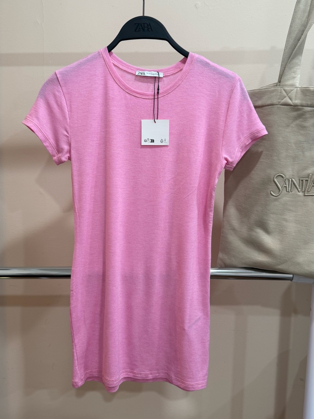 ZARA Pink Wool Blend Fitted T-Shirt NWT Size S Made in India